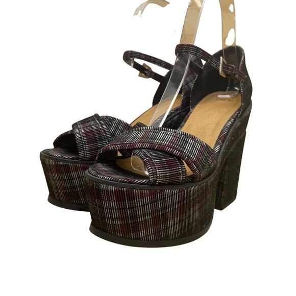 Asos Womens Multicolor Plaid Platform Chunky Block Heel Ankle Strap Sandals Sz 4 - Picture 3 of 9